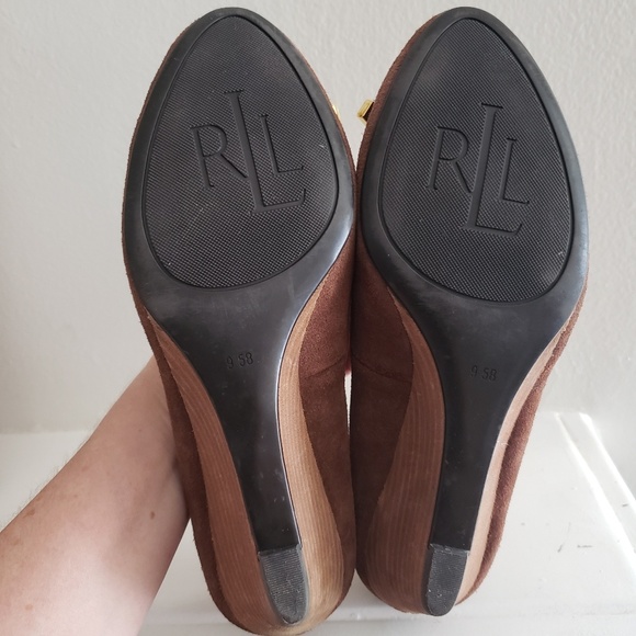 Ralph Lauren Brown Suede Wedge Pumps Size 9.5 - Picture 5 of 7
